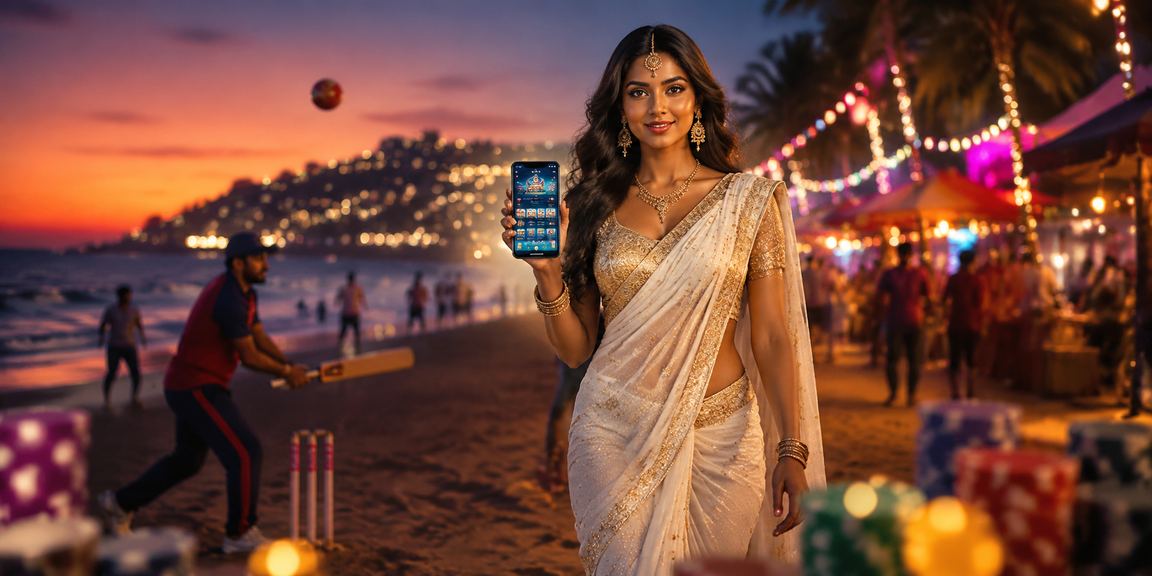 Cricket betting scene at Goa beach with players and audience